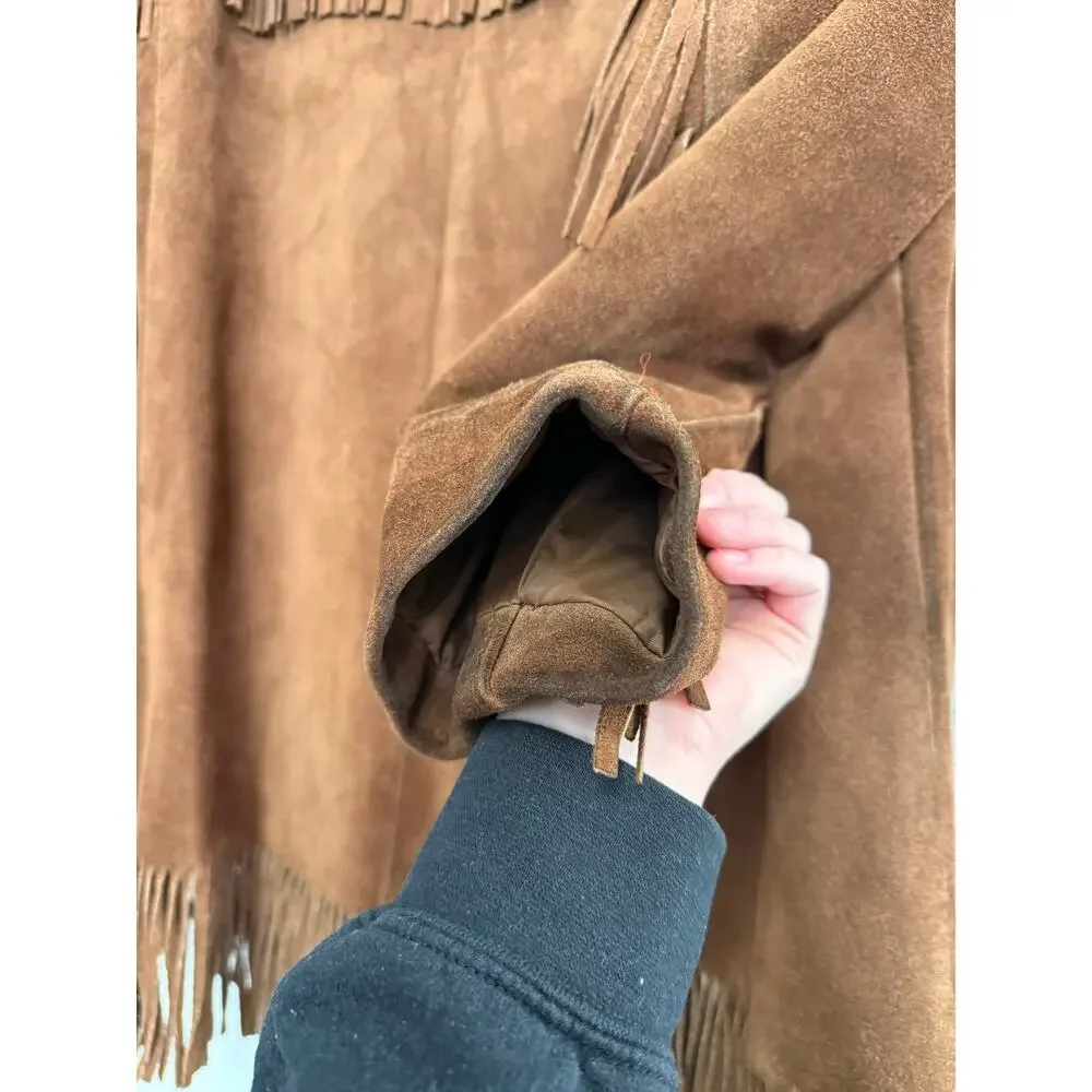 Vintage Brown Suede Leather Fringe The Leather Shop Sears Jacket Sz 18 GS - Picture 7 of 9